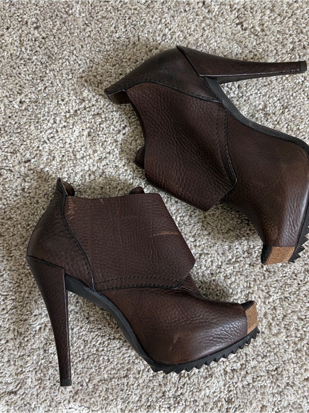 Pedro Garcia Women’s Dark Brown Leather Peep-Toe High Heel Booties Sz 6.5 - 36.5